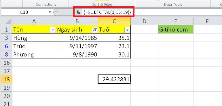 Hướng dẫn tính trung bình tuổi theo năm/tháng/ngày trên Excel