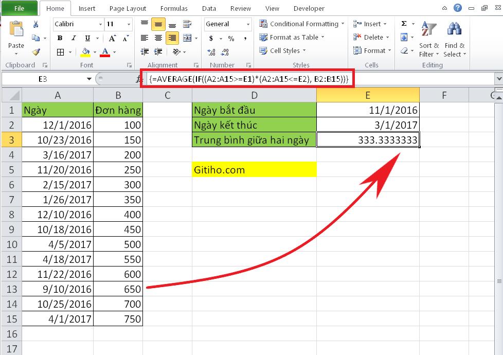 Hướng dẫn tính trung bình giữa hai ngày xác định trên Excel