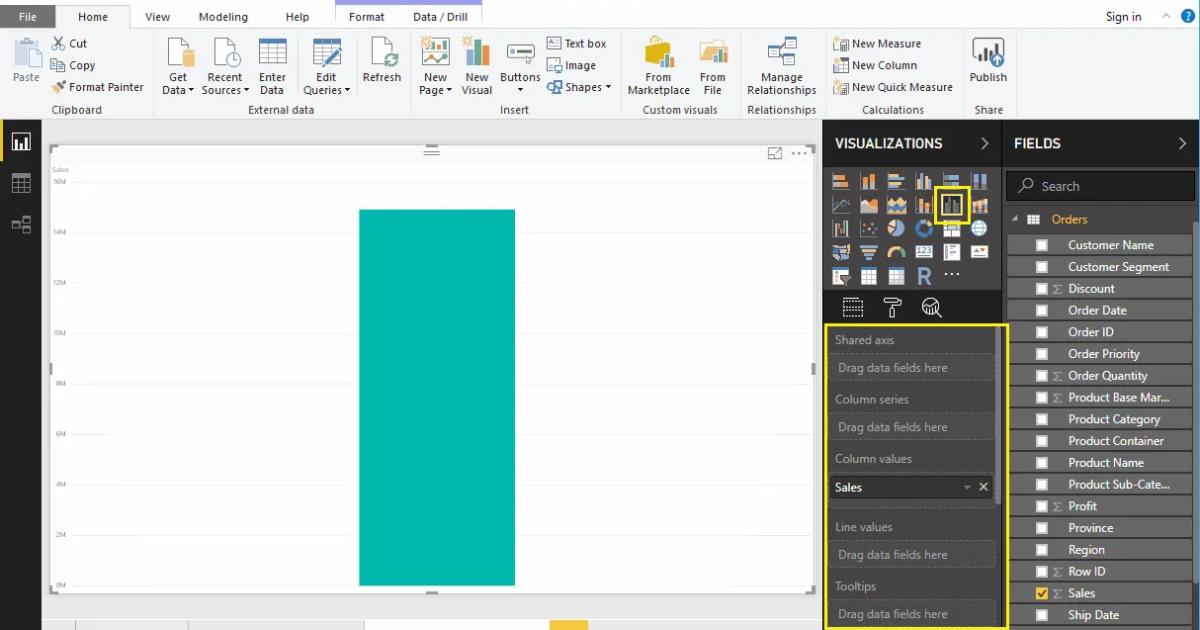 Hướng dẫn tạo biểu đồ đường kẻ kết hợp cột liên cụm (Line and Clustered Column Chart) trong Power BI
