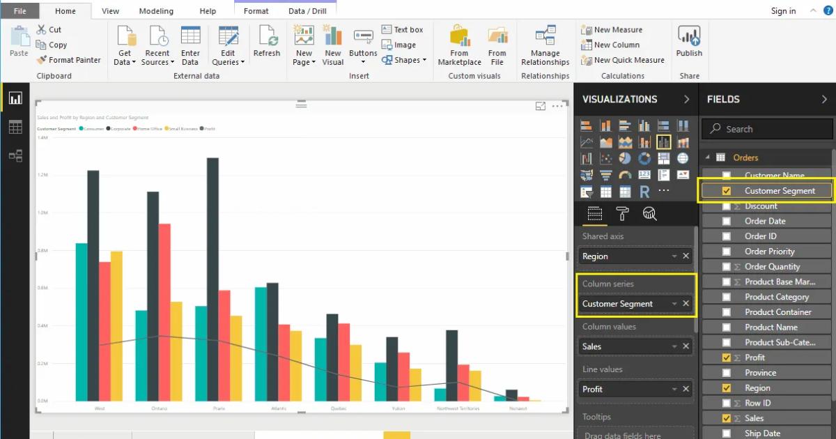 Hướng dẫn tạo biểu đồ đường kẻ kết hợp cột liên cụm (Line and Clustered Column Chart) trong Power BI