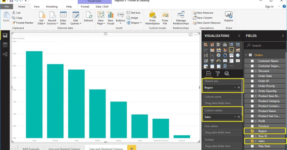 Hướng dẫn tạo biểu đồ đường kẻ kết hợp cột liên cụm (Line and Clustered Column Chart) trong Power BI