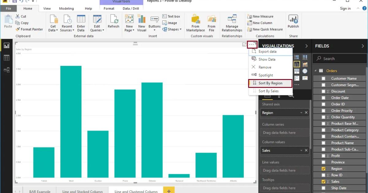 Hướng dẫn tạo biểu đồ đường kẻ kết hợp cột liên cụm (Line and Clustered Column Chart) trong Power BI