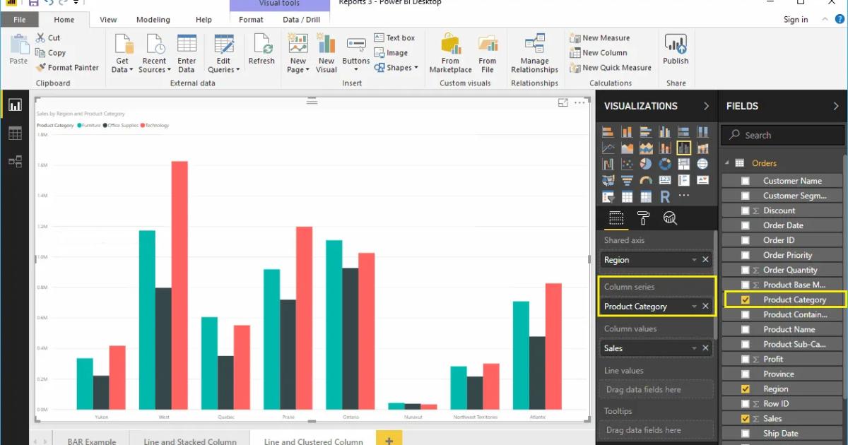 Hướng dẫn tạo biểu đồ đường kẻ kết hợp cột liên cụm (Line and Clustered Column Chart) trong Power BI