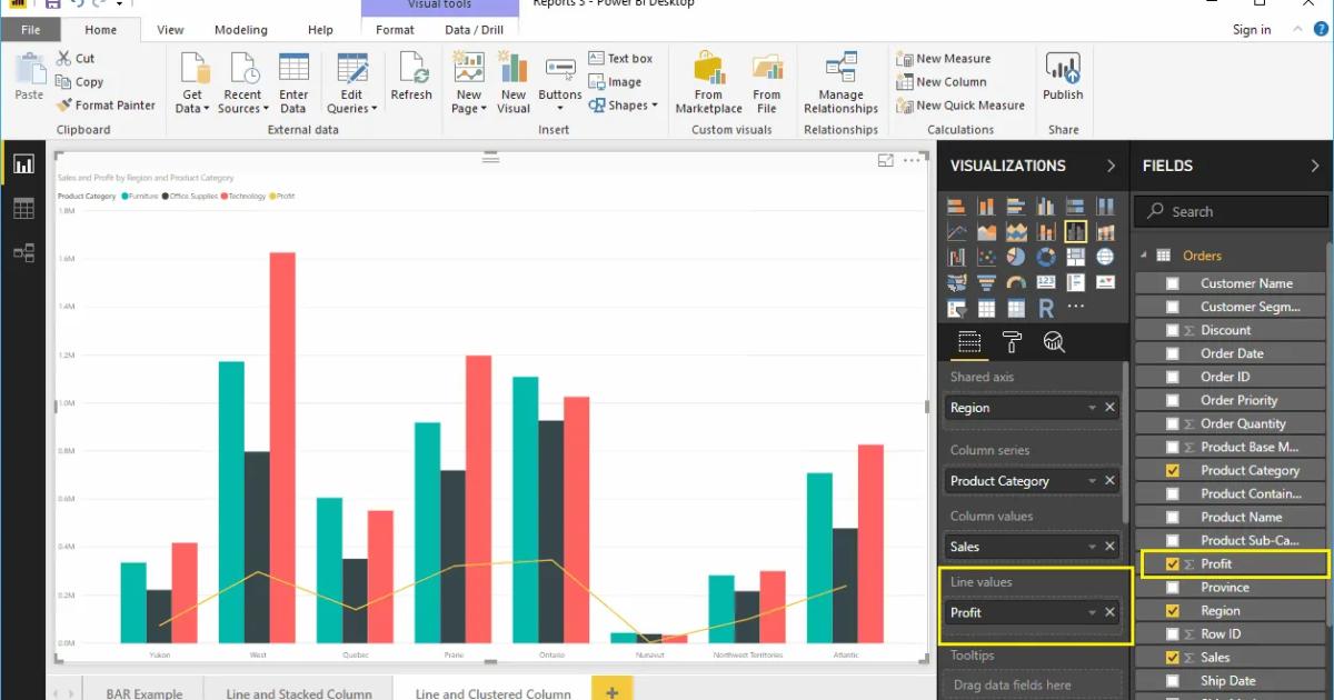 Hướng dẫn tạo biểu đồ đường kẻ kết hợp cột liên cụm (Line and Clustered Column Chart) trong Power BI
