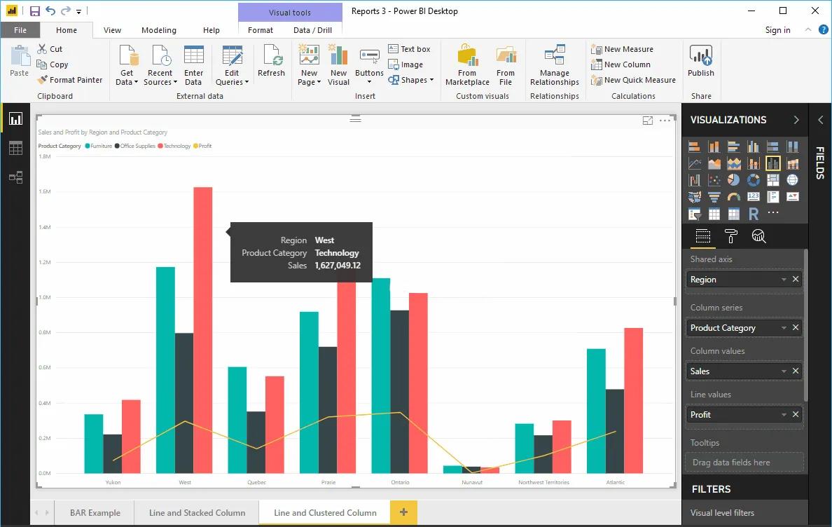 Hướng dẫn tạo biểu đồ đường kẻ kết hợp cột liên cụm (Line and Clustered Column Chart) trong Power BI
