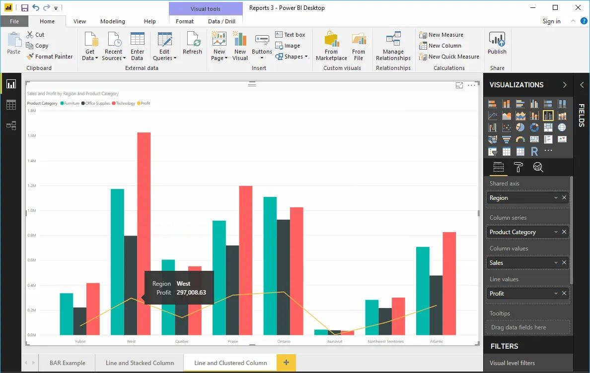 Hướng dẫn tạo biểu đồ đường kẻ kết hợp cột liên cụm (Line and Clustered Column Chart) trong Power BI