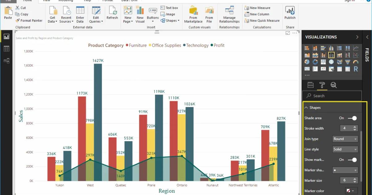 Hướng dẫn định dạng biểu đồ đường kẻ kết hợp cột liên cụm trong Power BI