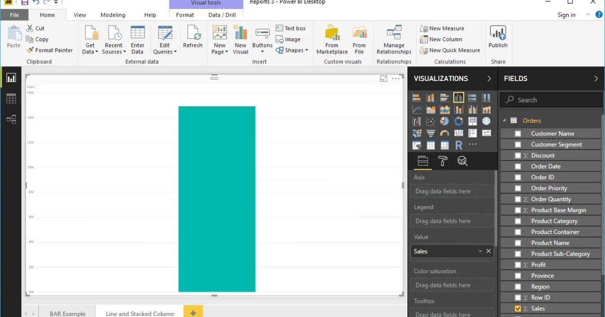 Hướng dẫn tạo biểu đồ đường kết hợp cột chồng trong Power BI