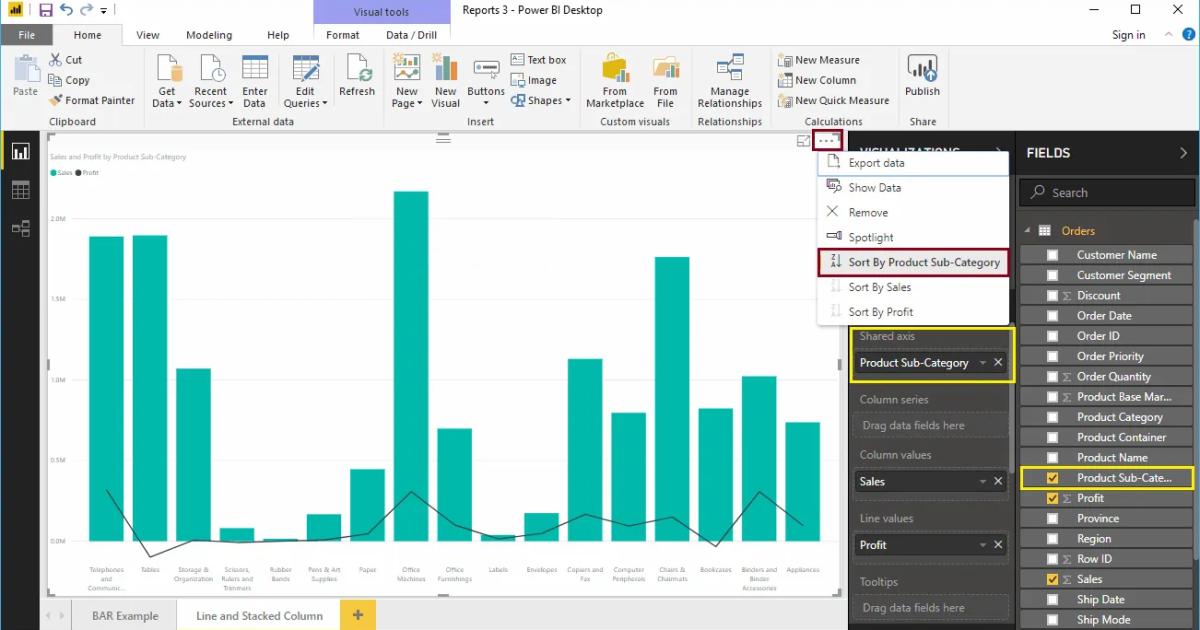 Hướng dẫn tạo biểu đồ đường kết hợp cột chồng trong Power BI