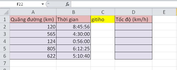 Hướng dẫn tính tốc độ trung bình từ quãng đường và thời gian trong Excel