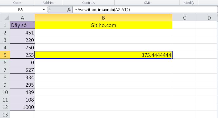 Cách tính giá trị trung bình ngoại trừ số lớn nhất nhỏ nhất của vùng dữ liệu 