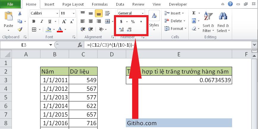 Hướng dẫn tính tốc độ tăng trưởng bình quân và tốc độ tăng trưởng kép hàng năm trên Excel