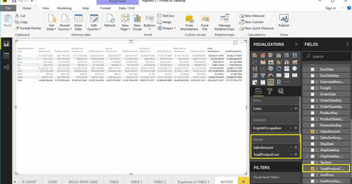 Hướng dẫn trình bày bảng ma trận Matrix trong Power BI