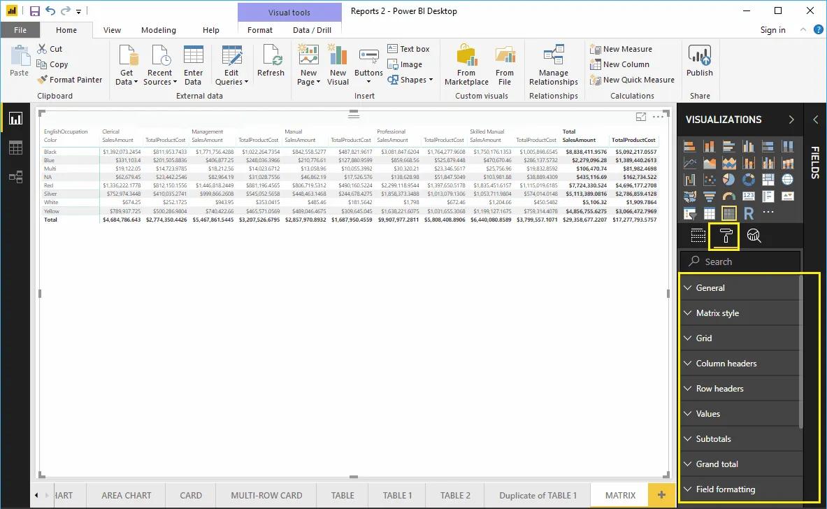 Hướng dẫn trình bày bảng ma trận Matrix trong Power BI