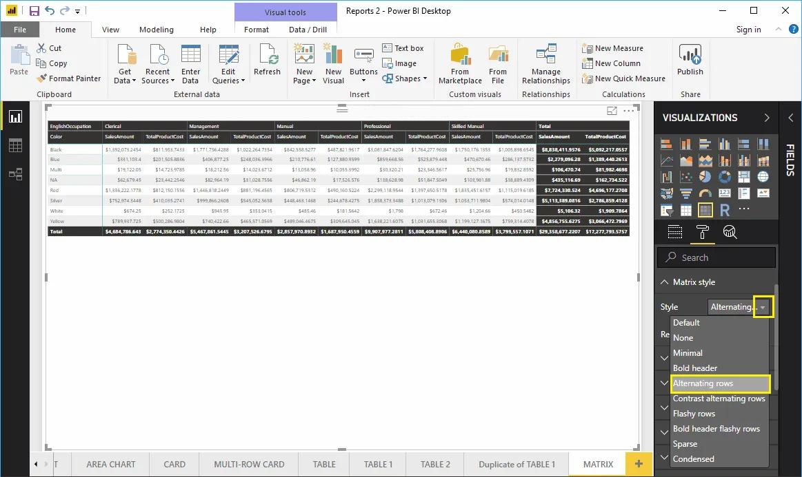 Hướng dẫn trình bày bảng ma trận Matrix trong Power BI