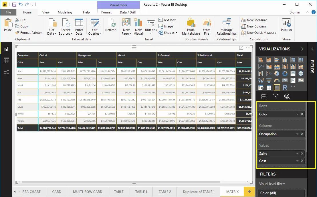 Hướng dẫn trình bày bảng ma trận Matrix trong Power BI