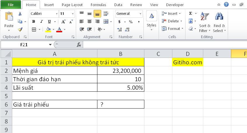 Hướng dẫn tính giá trái phiếu trên Excel