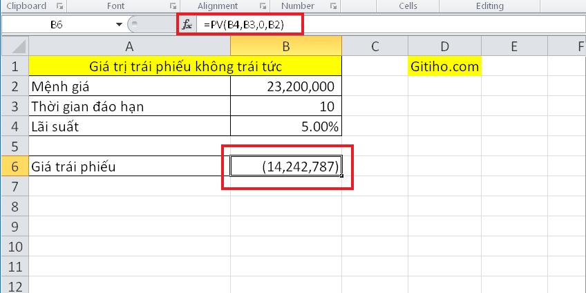 Hướng dẫn tính giá trái phiếu trên Excel