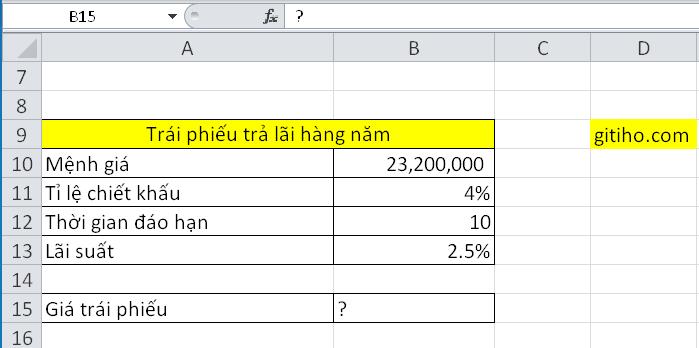 Hướng dẫn tính giá trái phiếu trên Excel