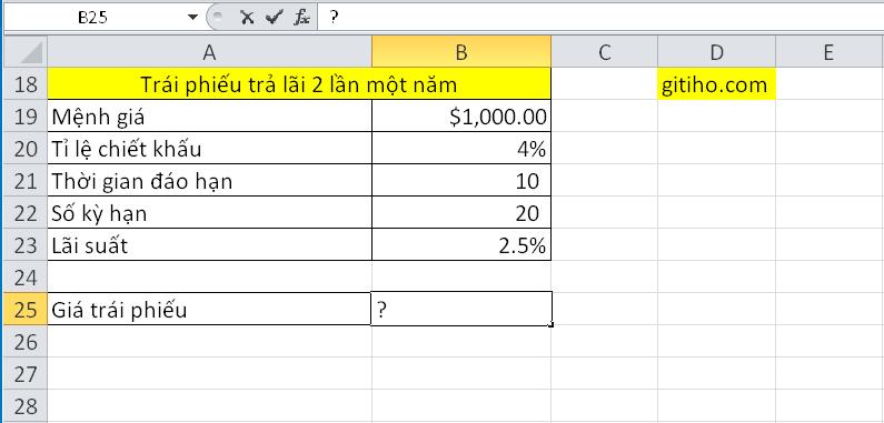Hướng dẫn tính giá trái phiếu trên Excel