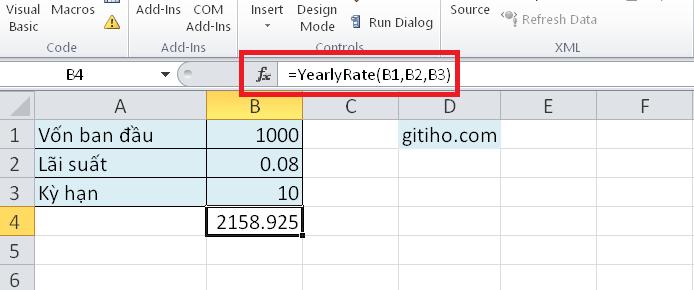 Hướng dẫn tính lãi kép bằng Excel