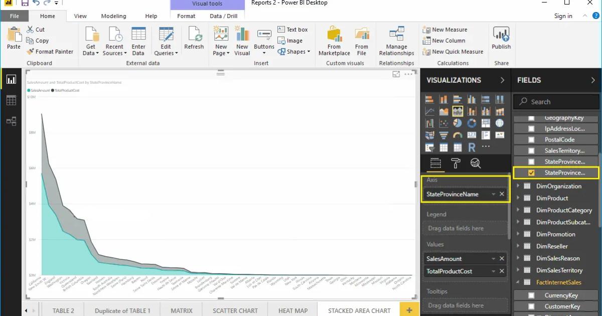 Hướng dẫn trình bày biểu đồ vùng xếp chồng trên Power BI