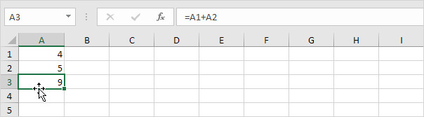 Di chuyển chuột cạnh ô tính để xuất hiện dấu mũi tên 4 chiều