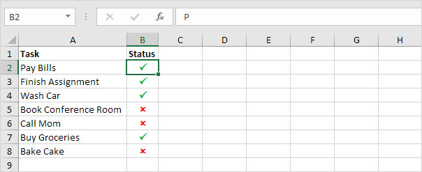 Hướng dẫn cách thêm dấu tích chữ V vào trang tính Excel