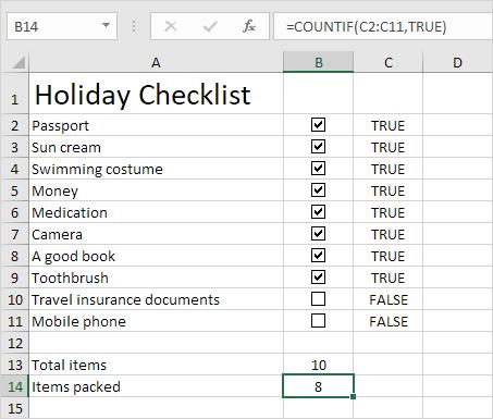 Chèn hàm đếm các ô checkbox