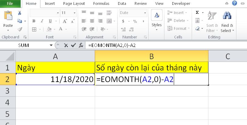 Cách tính số ngày còn lại của tháng hoặc năm trên Excel