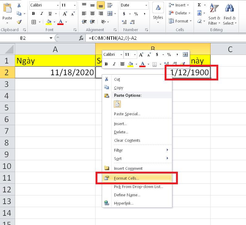 Cách tính số ngày còn lại của tháng hoặc năm trên Excel