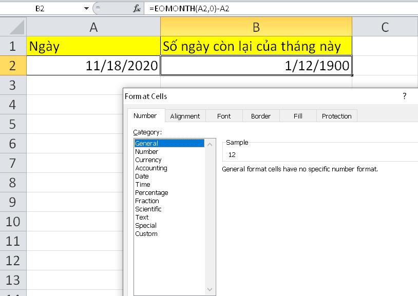 Cách tính số ngày còn lại của tháng hoặc năm trên Excel