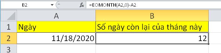Cách tính số ngày còn lại của tháng hoặc năm trên Excel