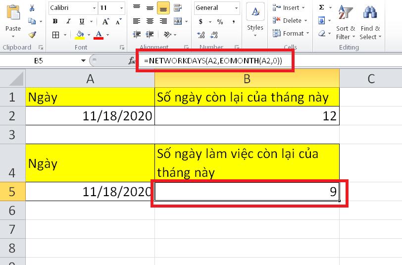 Cách tính số ngày còn lại của tháng hoặc năm trên Excel