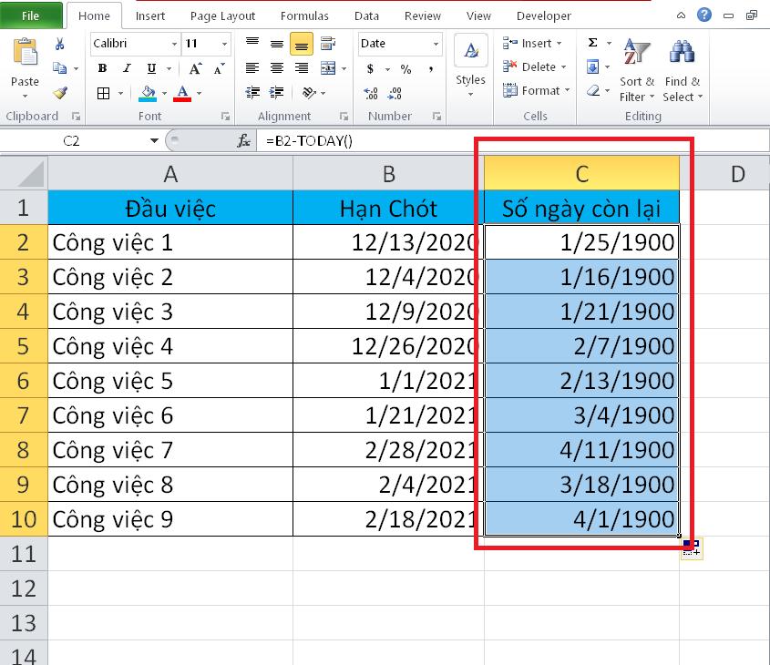 Hướng dẫn đếm ngược số ngày đến deadline trên Excel