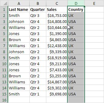 Nhấn và giữ chuột trái trên cột cần di chuyển