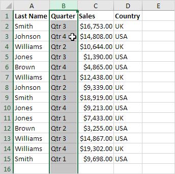 đổi vị trí 2 cột trong excel