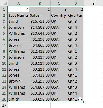 Bôi đen bảng dữ liệu