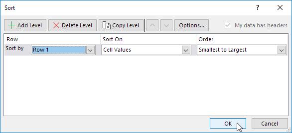 Chọn các thành phần trong hộp thoại sắp xếp dữ liệu