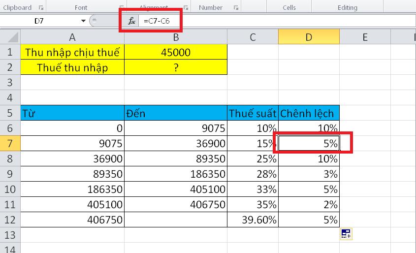 Tính phần trăm chênh lệch để tính thuế thu nhập cá nhân