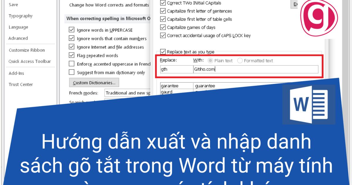 Hướng dẫn xuất và nhập danh sách gõ tắt trong Word từ máy tính này sang máy tính khác