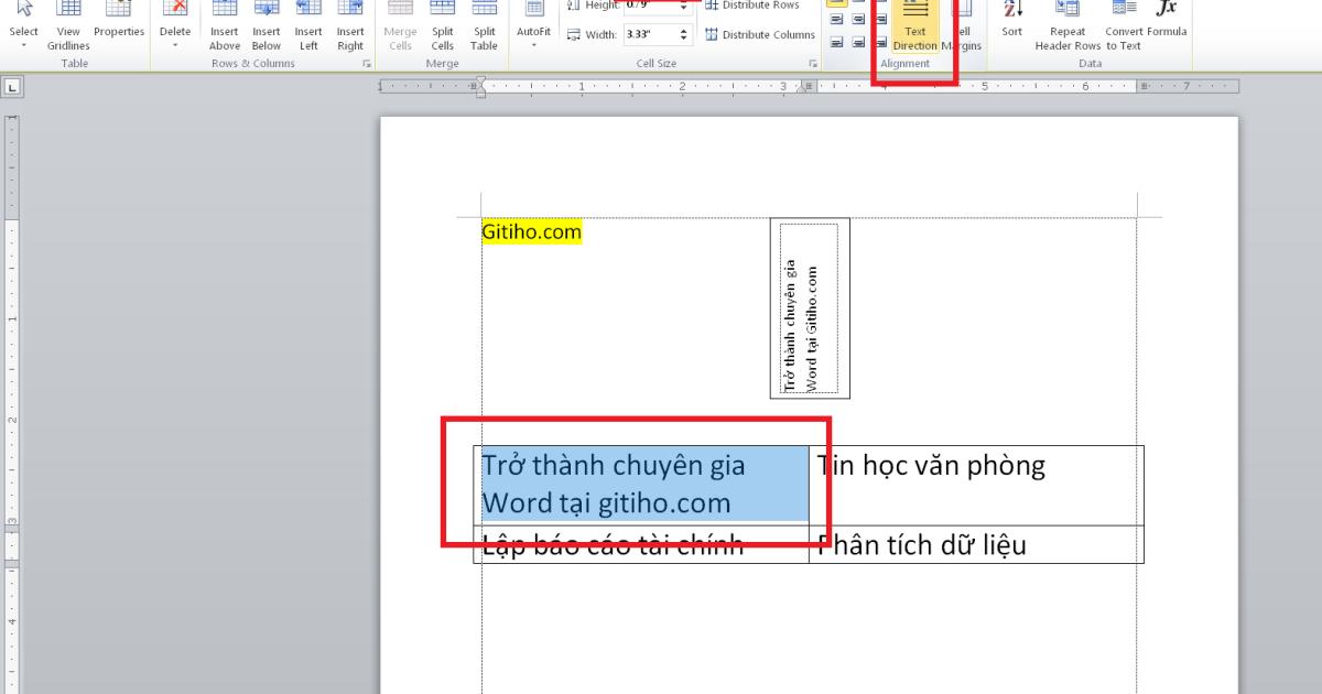 Đổi hướng chữ trong Word bằng cách dùng bảng 1