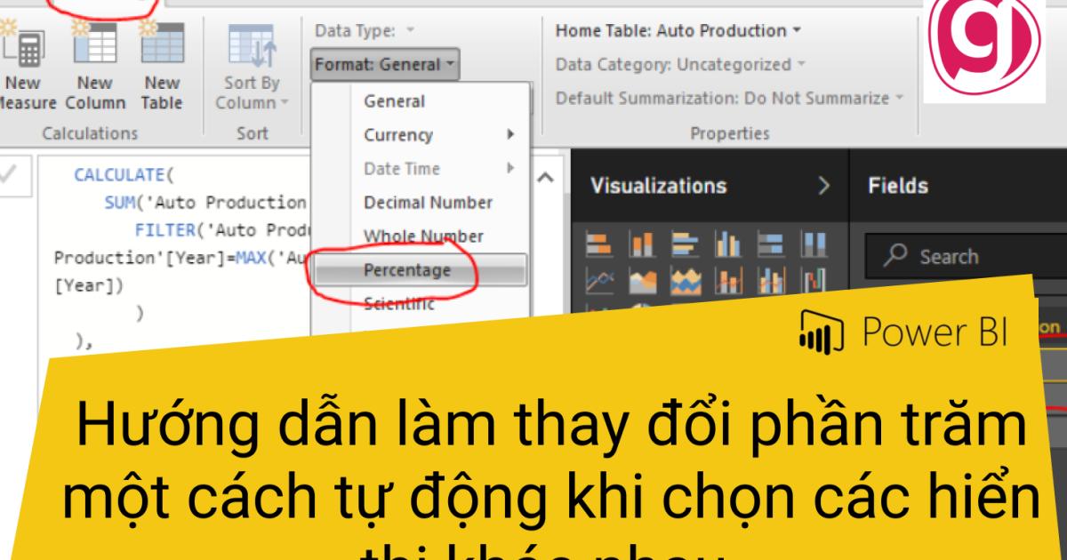 Hướng dẫn tư động thay đổi phần trăm khi chọn các hiển thị khác nhau trong Power BI