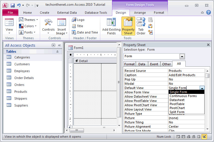 Thuộc tính Default View | Tạo Form trong Access