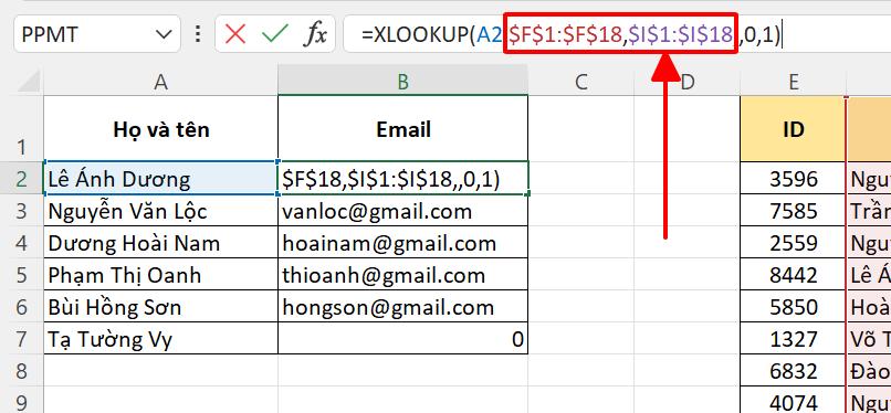 lỗi value trong excel khi dùng xlookup 7