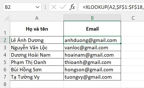 lỗi value trong excel khi dùng xlookup 8