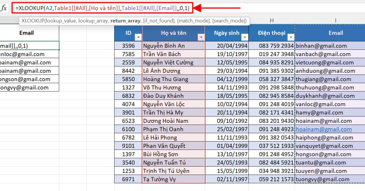 lỗi value trong excel khi dùng xlookup 10