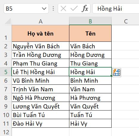 Dùng tính năng Flash Fill 1