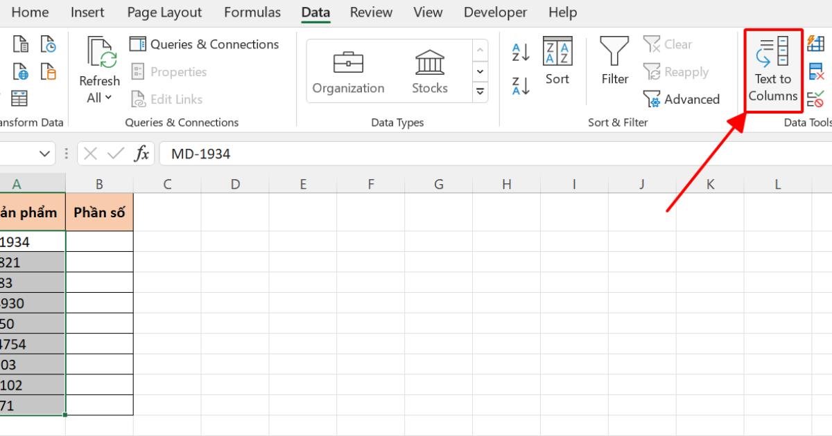Sử dụng tính năng Text to Columns 2