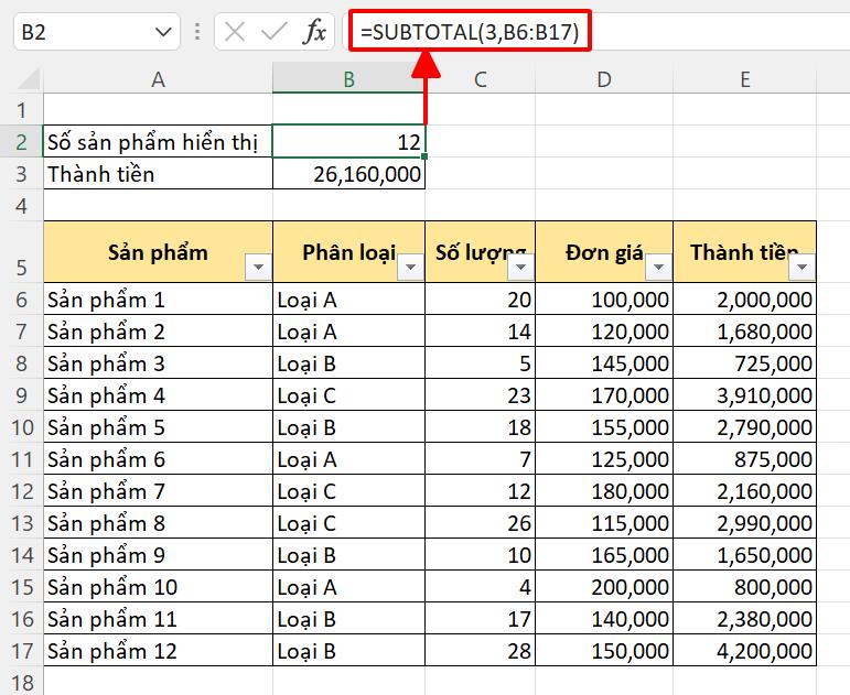 cách đếm số dòng trong excel 3